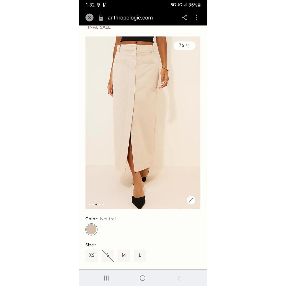 Anthropologie Moon River khaki midi/maxi skirt S minimalist long lean classic